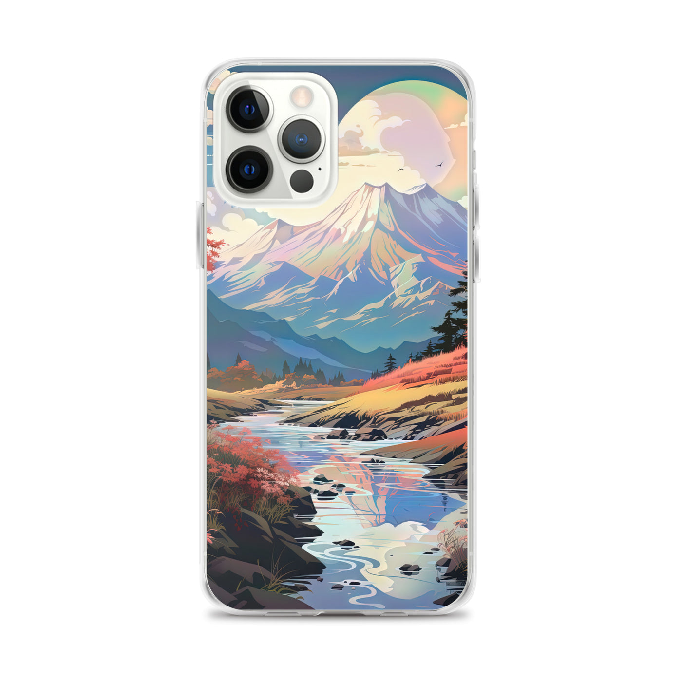 Berge. Fluss und Blumen - Malerei - iPhone Schutzhülle (durchsichtig) berge xxx iPhone 12 Pro Max