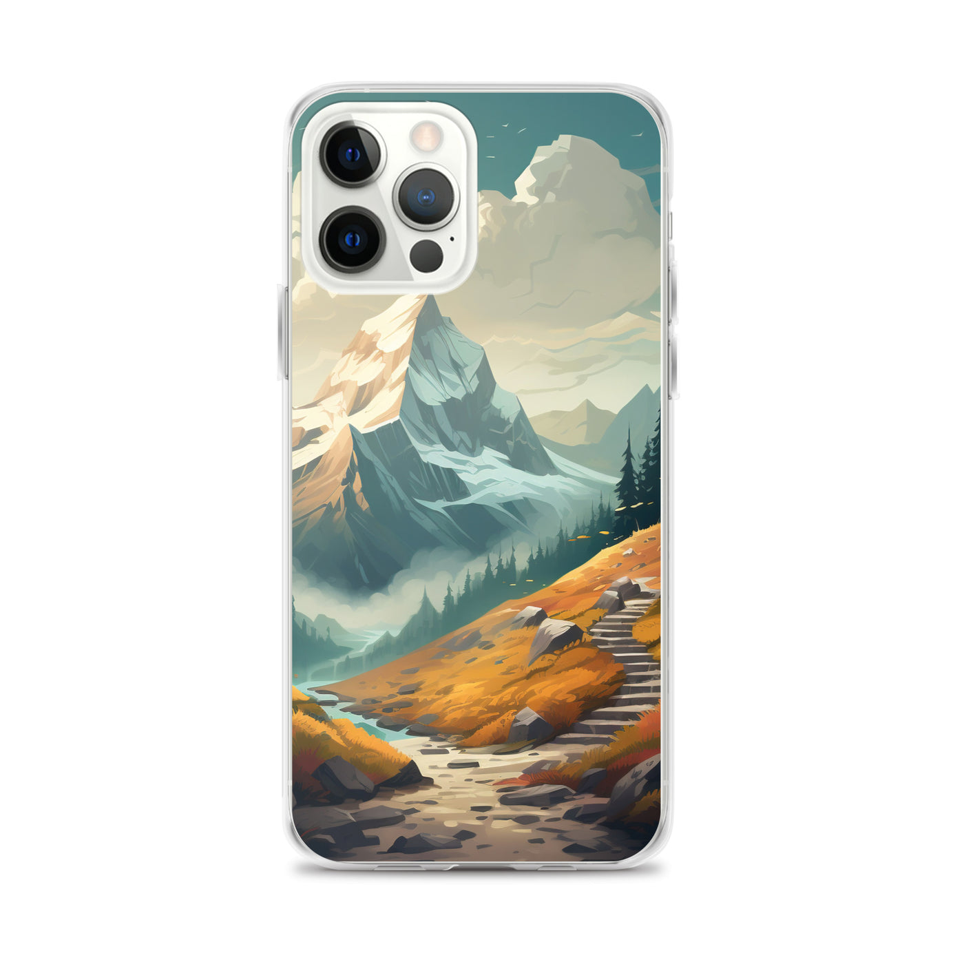 Berge, Wald und Wanderweg - Malerei - iPhone Schutzhülle (durchsichtig) berge xxx iPhone 12 Pro Max