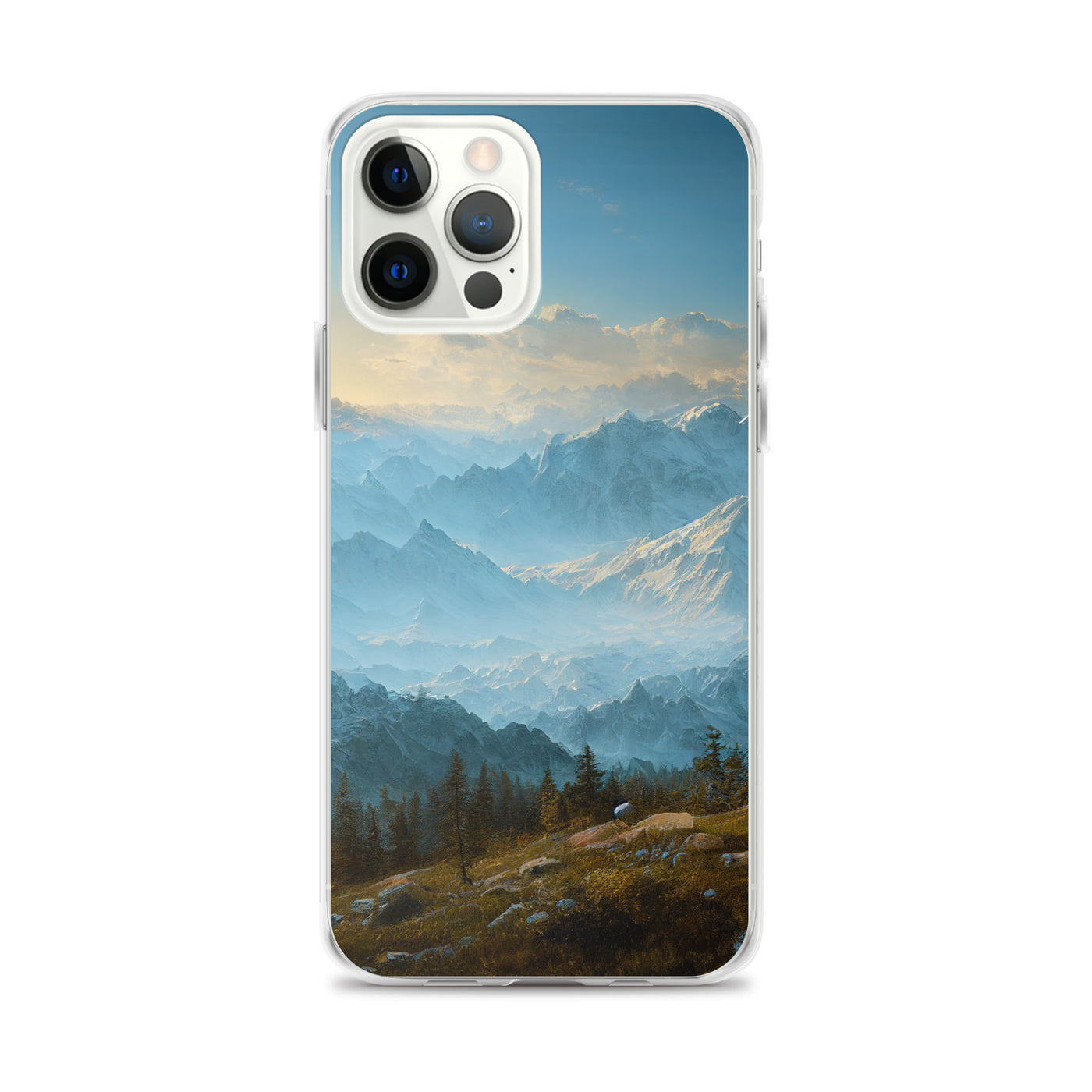 Schöne Berge mit Nebel bedeckt - Ölmalerei - iPhone Schutzhülle (durchsichtig) berge xxx iPhone 12 Pro Max