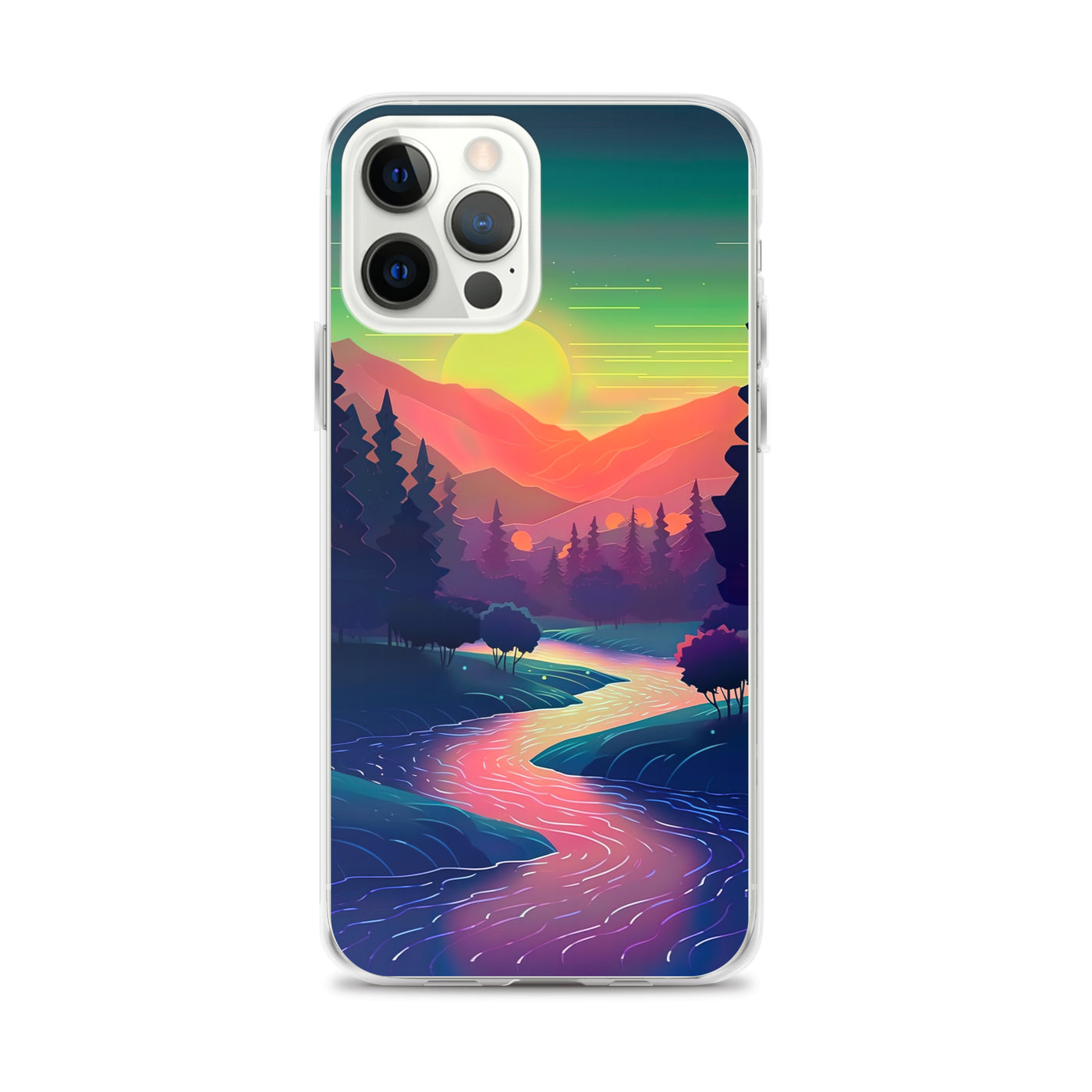 Berge, Fluss, Sonnenuntergang - Malerei - iPhone Schutzhülle (durchsichtig) berge xxx iPhone 12 Pro Max