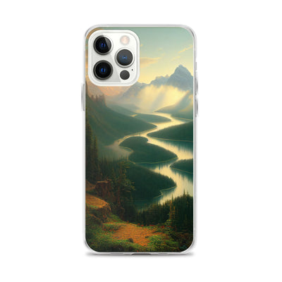 Landschaft mit Bergen, See und viel grüne Natur - Malerei - iPhone Schutzhülle (durchsichtig) berge xxx iPhone 12 Pro Max