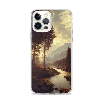 Landschaft mit Bergen, Fluss und Bäumen - Malerei - iPhone Schutzhülle (durchsichtig) berge xxx iPhone 12 Pro Max