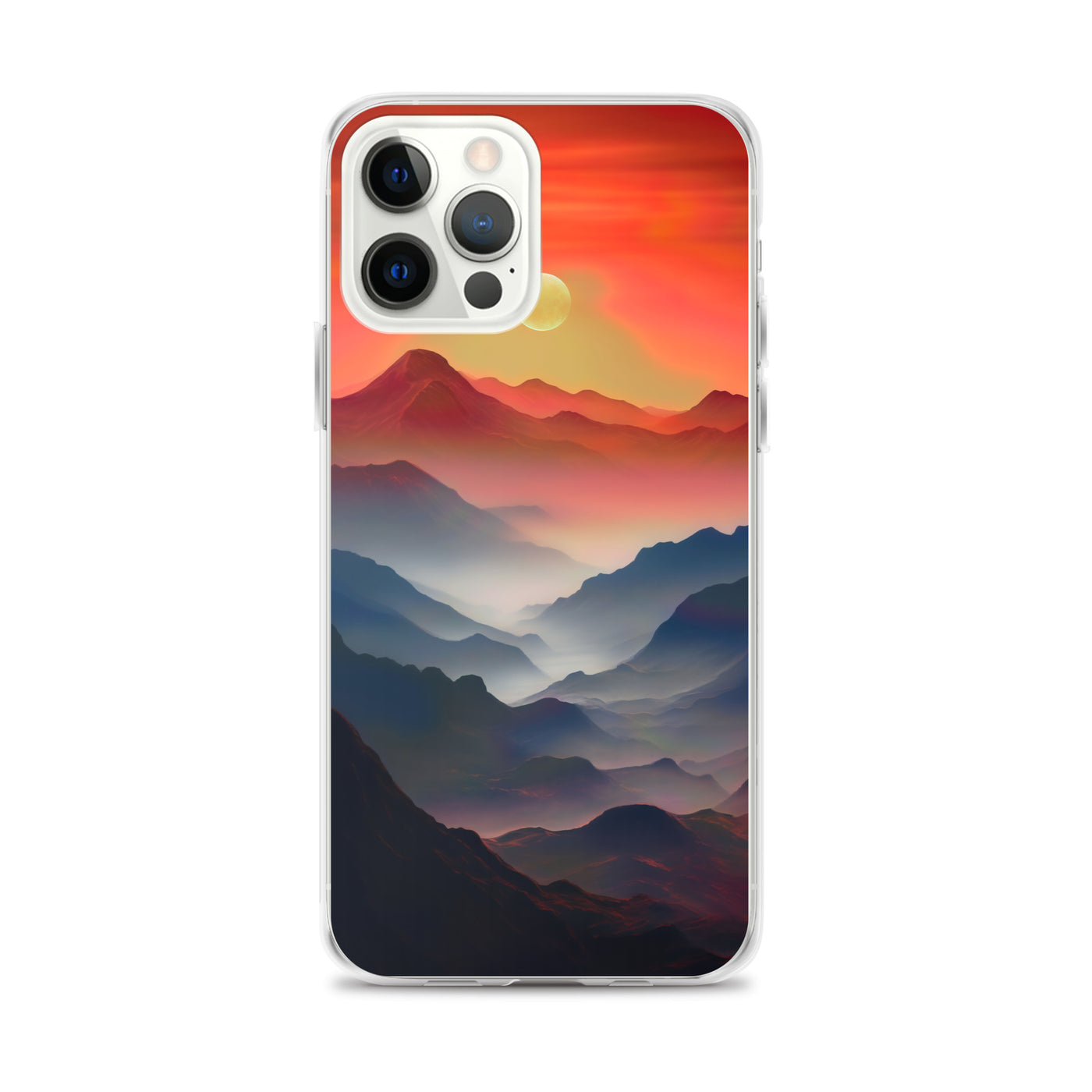 Sonnteruntergang, Gebirge und Nebel - Landschaftsmalerei - iPhone Schutzhülle (durchsichtig) berge xxx iPhone 12 Pro Max