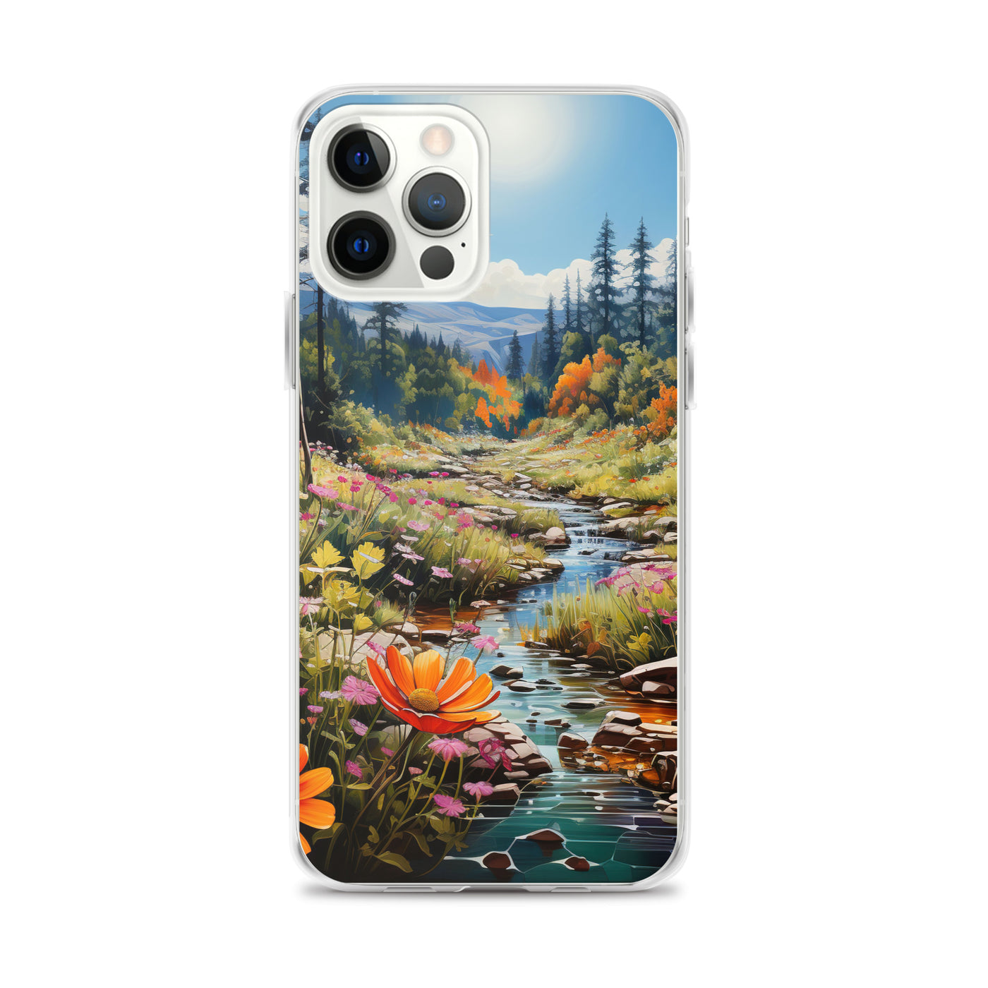 Berge, schöne Blumen und Bach im Wald - iPhone Schutzhülle (durchsichtig) berge xxx iPhone 12 Pro Max