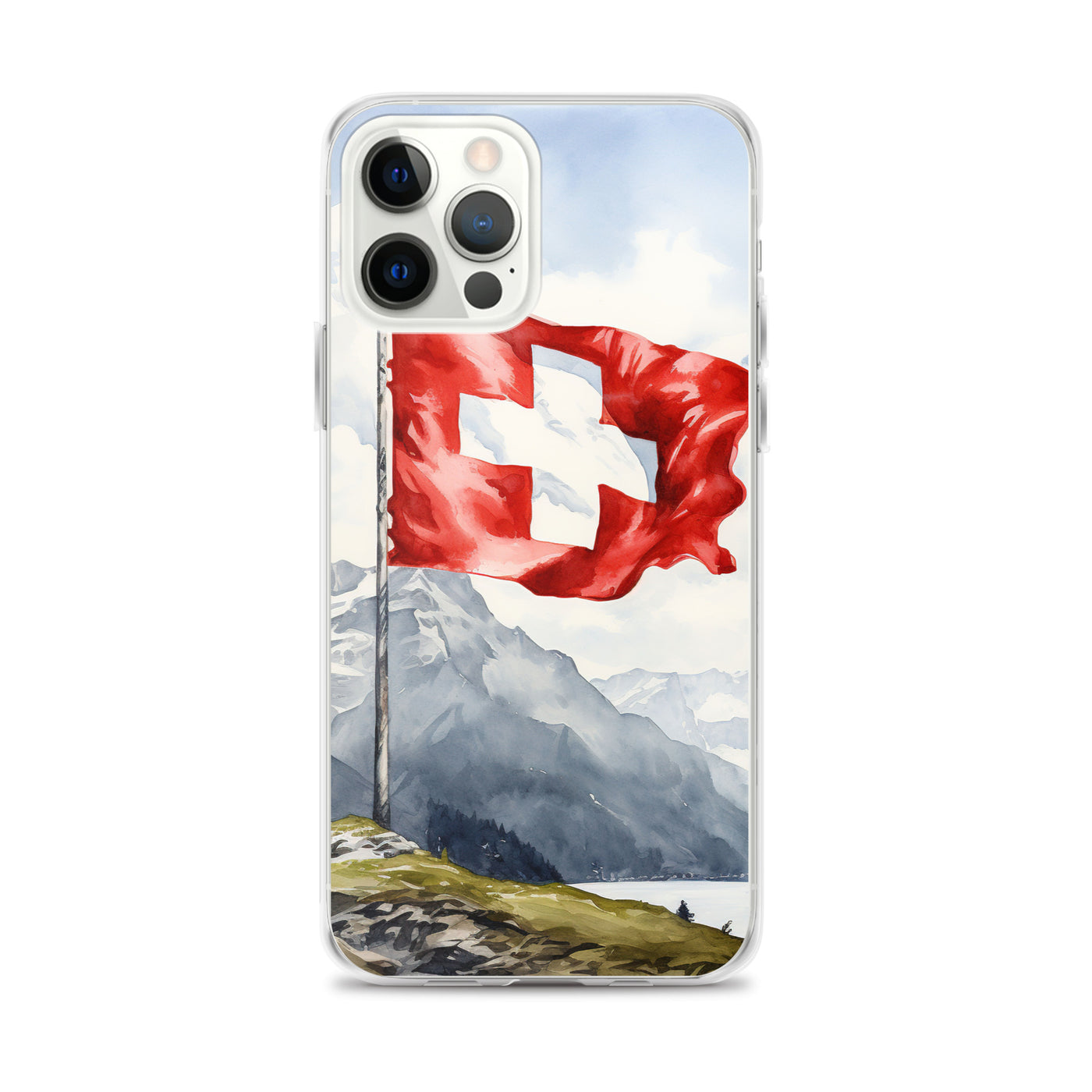 Schweizer Flagge und Berge im Hintergrund - Epische Stimmung - Malerei - iPhone Schutzhülle (durchsichtig) berge xxx iPhone 12 Pro Max