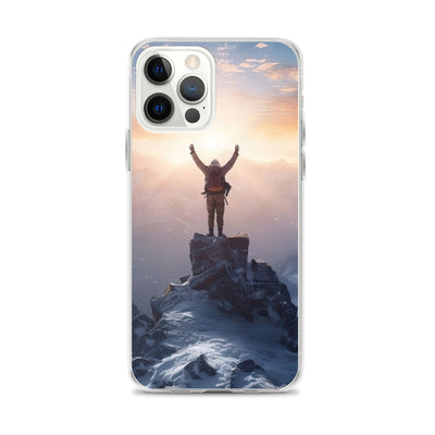 Mann auf der Spitze eines Berges - Landschaftsmalerei - iPhone Schutzhülle (durchsichtig) berge xxx iPhone 12 Pro Max