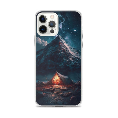 Zelt und Berg in der Nacht - Sterne am Himmel - Landschaftsmalerei - iPhone Schutzhülle (durchsichtig) camping xxx iPhone 12 Pro Max