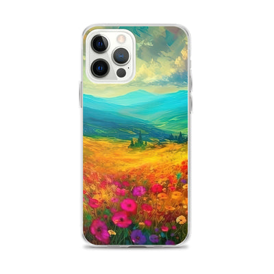 Berglandschaft und schöne farbige Blumen - Malerei - iPhone Schutzhülle (durchsichtig) berge xxx iPhone 12 Pro Max