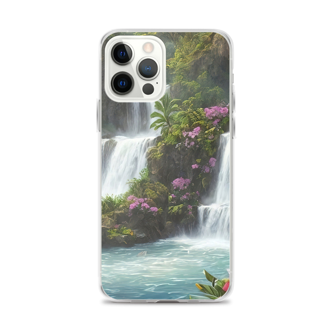 Wasserfall im Wald und Blumen - Schöne Malerei - iPhone Schutzhülle (durchsichtig) camping xxx iPhone 12 Pro Max