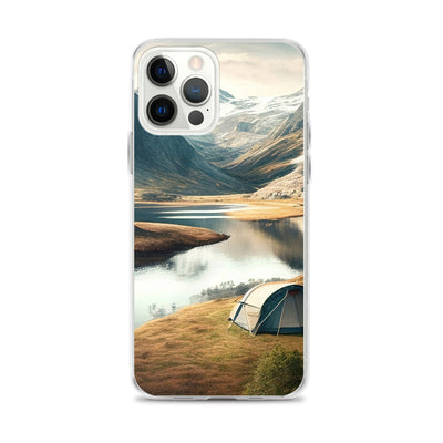 Zelt, Berge und Bergsee - iPhone Schutzhülle (durchsichtig) camping xxx iPhone 12 Pro Max