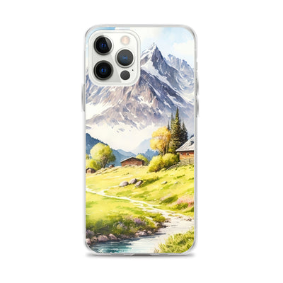 Epische Berge und Berghütte - Landschaftsmalerei - iPhone Schutzhülle (durchsichtig) berge xxx iPhone 12 Pro Max