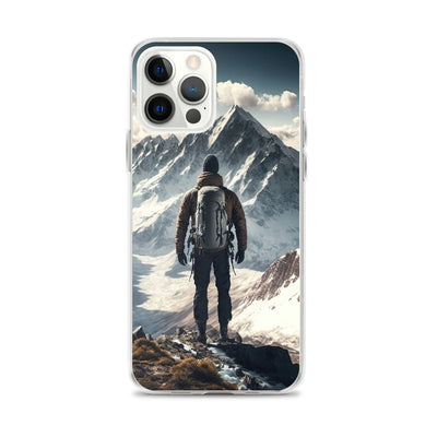 Wanderer auf Berg von hinten - Malerei - iPhone Schutzhülle (durchsichtig) berge xxx iPhone 12 Pro Max