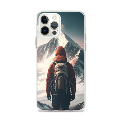 Wanderer von hinten vor einem Berg - Malerei - iPhone Schutzhülle (durchsichtig) berge xxx iPhone 12 Pro Max