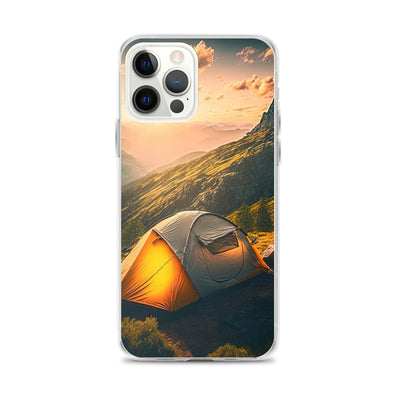 Zelt auf Berg im Sonnenaufgang - Landschafts - iPhone Schutzhülle (durchsichtig) camping xxx iPhone 12 Pro Max