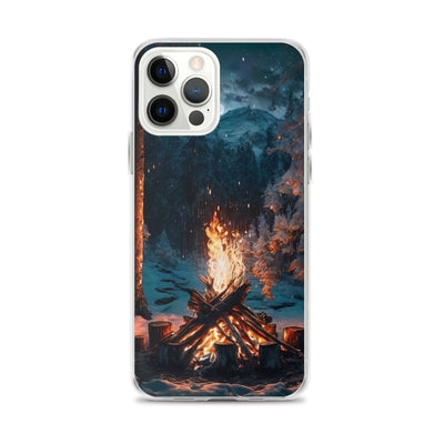 Lagerfeuer beim Camping - Wald mit Schneebedeckten Bäumen - Malerei - iPhone Schutzhülle (durchsichtig) camping xxx iPhone 12 Pro Max