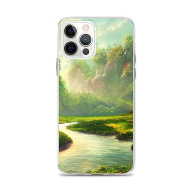 Bach im tropischen Wald - Landschaftsmalerei - iPhone Schutzhülle (durchsichtig) camping xxx iPhone 12 Pro Max