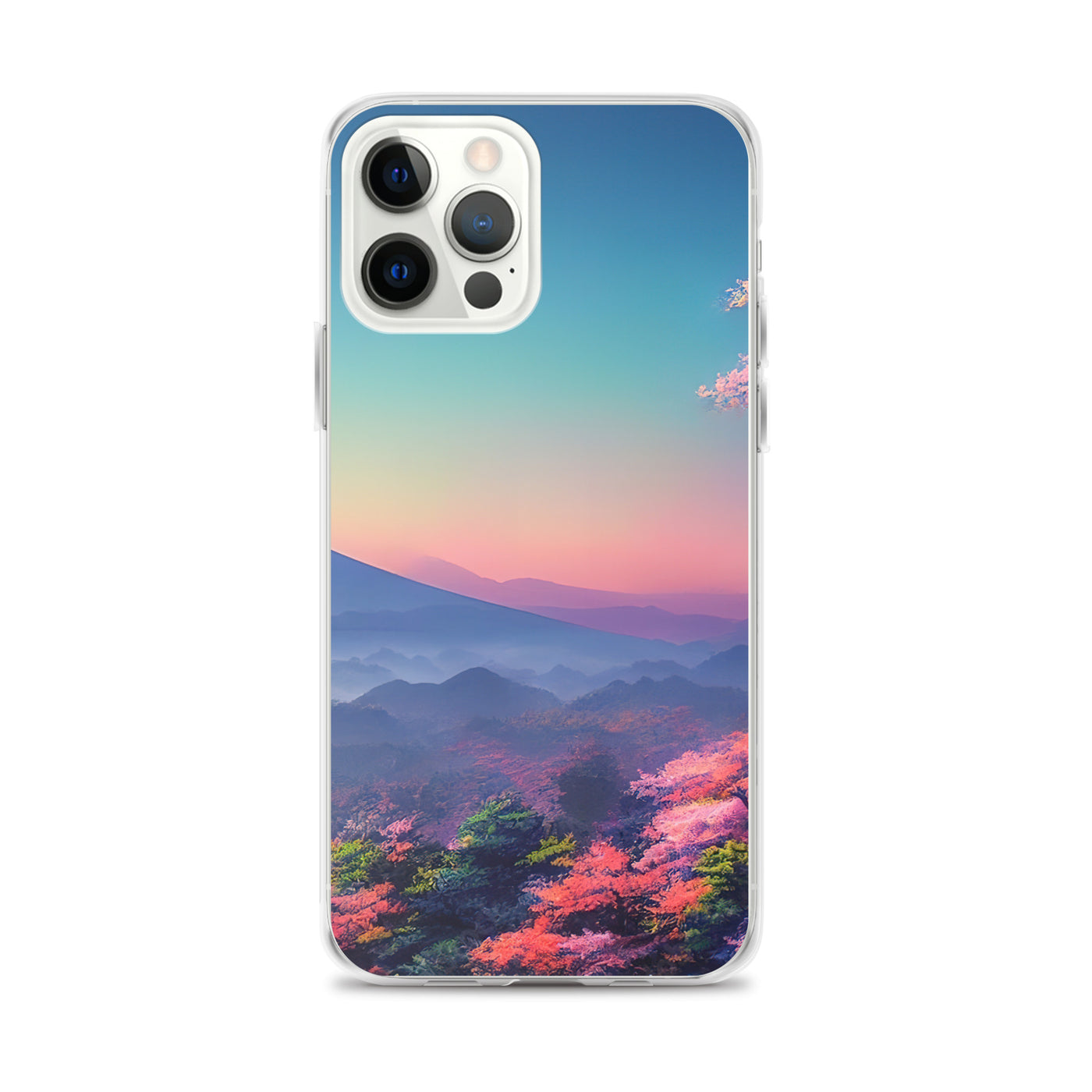 Berg und Wald mit pinken Bäumen - Landschaftsmalerei - iPhone Schutzhülle (durchsichtig) berge xxx iPhone 12 Pro Max