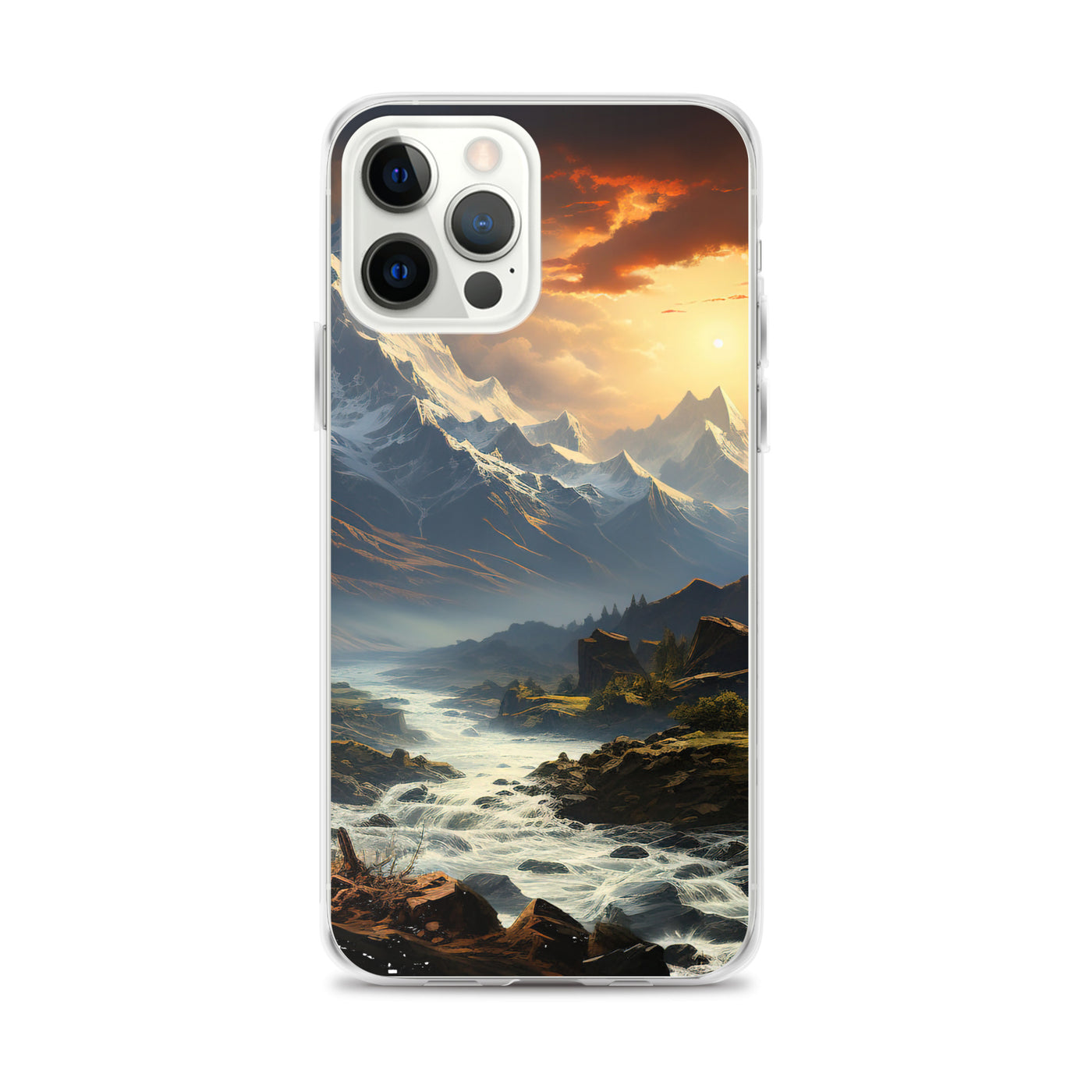 Berge, Sonne, steiniger Bach und Wolken - Epische Stimmung - iPhone Schutzhülle (durchsichtig) berge xxx iPhone 12 Pro Max