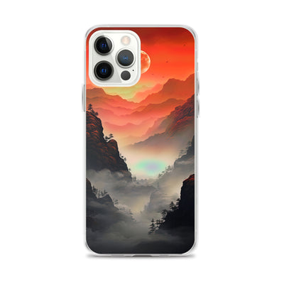 Gebirge, rote Farben und Nebel - Episches Kunstwerk - iPhone Schutzhülle (durchsichtig) berge xxx iPhone 12 Pro Max