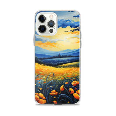 Berglandschaft mit schönen gelben Blumen - Landschaftsmalerei - iPhone Schutzhülle (durchsichtig) berge xxx iPhone 12 Pro Max