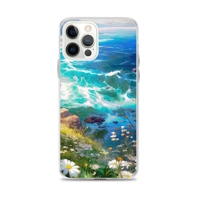 Berge, Blumen, Fluss und Steine - Malerei - iPhone Schutzhülle (durchsichtig) camping xxx iPhone 12 Pro Max