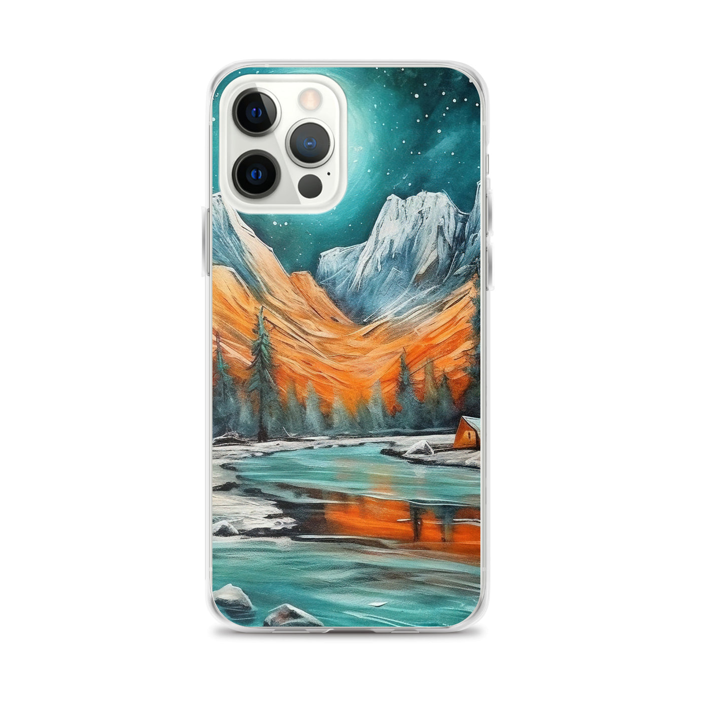 Berglandschaft und Zelte - Nachtstimmung - Landschaftsmalerei - iPhone Schutzhülle (durchsichtig) camping xxx iPhone 12 Pro Max