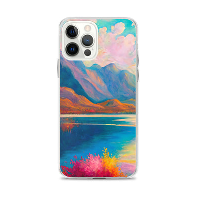 Berglandschaft und Bergsee - Farbige Ölmalerei - iPhone Schutzhülle (durchsichtig) berge xxx iPhone 12 Pro Max