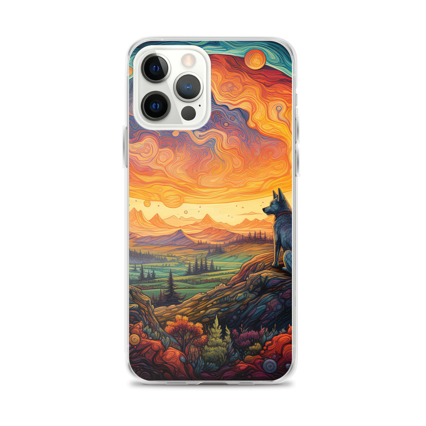 Hund auf Felsen - Epische bunte Landschaft - Malerei - iPhone Schutzhülle (durchsichtig) camping xxx iPhone 12 Pro Max