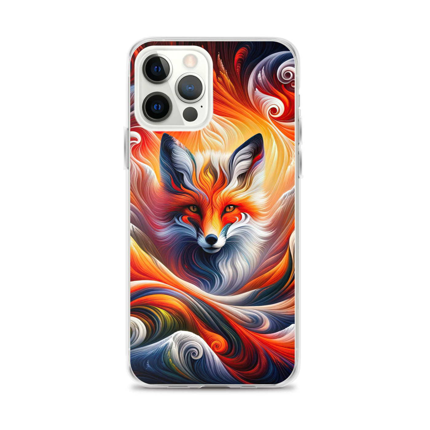 Abstraktes Kunstwerk, das den Geist der Alpen verkörpert. Leuchtender Fuchs in den Farben Orange, Rot, Weiß - iPhone Schutzhülle (durchsichtig) camping xxx yyy zzz iPhone 12 Pro Max
