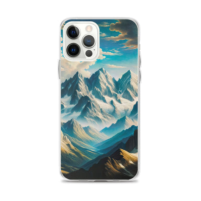 Ein Gemälde von Bergen, das eine epische Atmosphäre ausstrahlt. Kunst der Frührenaissance - iPhone Schutzhülle (durchsichtig) berge xxx yyy zzz iPhone 12 Pro Max