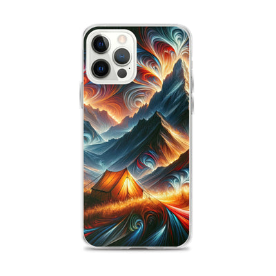 Abstrakte Kunst der Alpen, wo die Berge mit dynamischen Farben und Mustern pulsieren und eine Szene Energie schaffen - Schutzhülle camping xxx yyy zzz iPhone 12 Pro Max