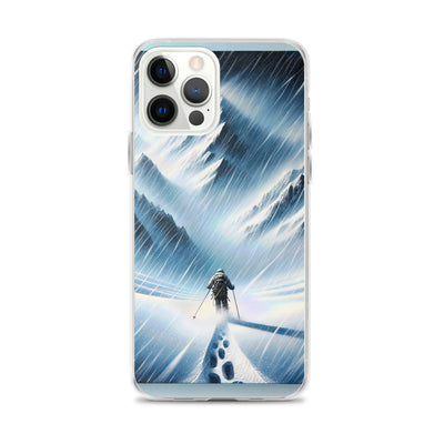 Wanderer und Bergsteiger im Schneesturm: Acrylgemälde der Alpen - iPhone Schutzhülle (durchsichtig) wandern xxx yyy zzz iPhone 12 Pro Max
