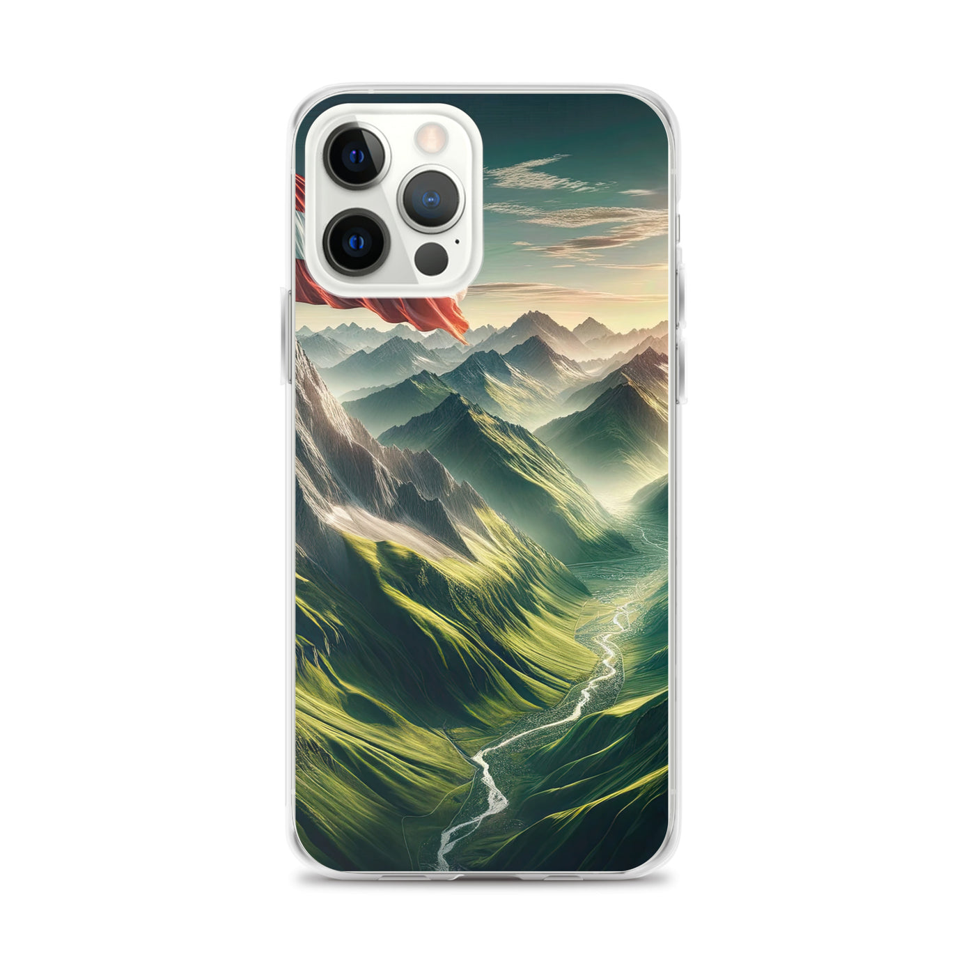 Alpen Gebirge: Fotorealistische Bergfläche mit Österreichischer Flagge - iPhone Schutzhülle (durchsichtig) berge xxx yyy zzz iPhone 12 Pro Max