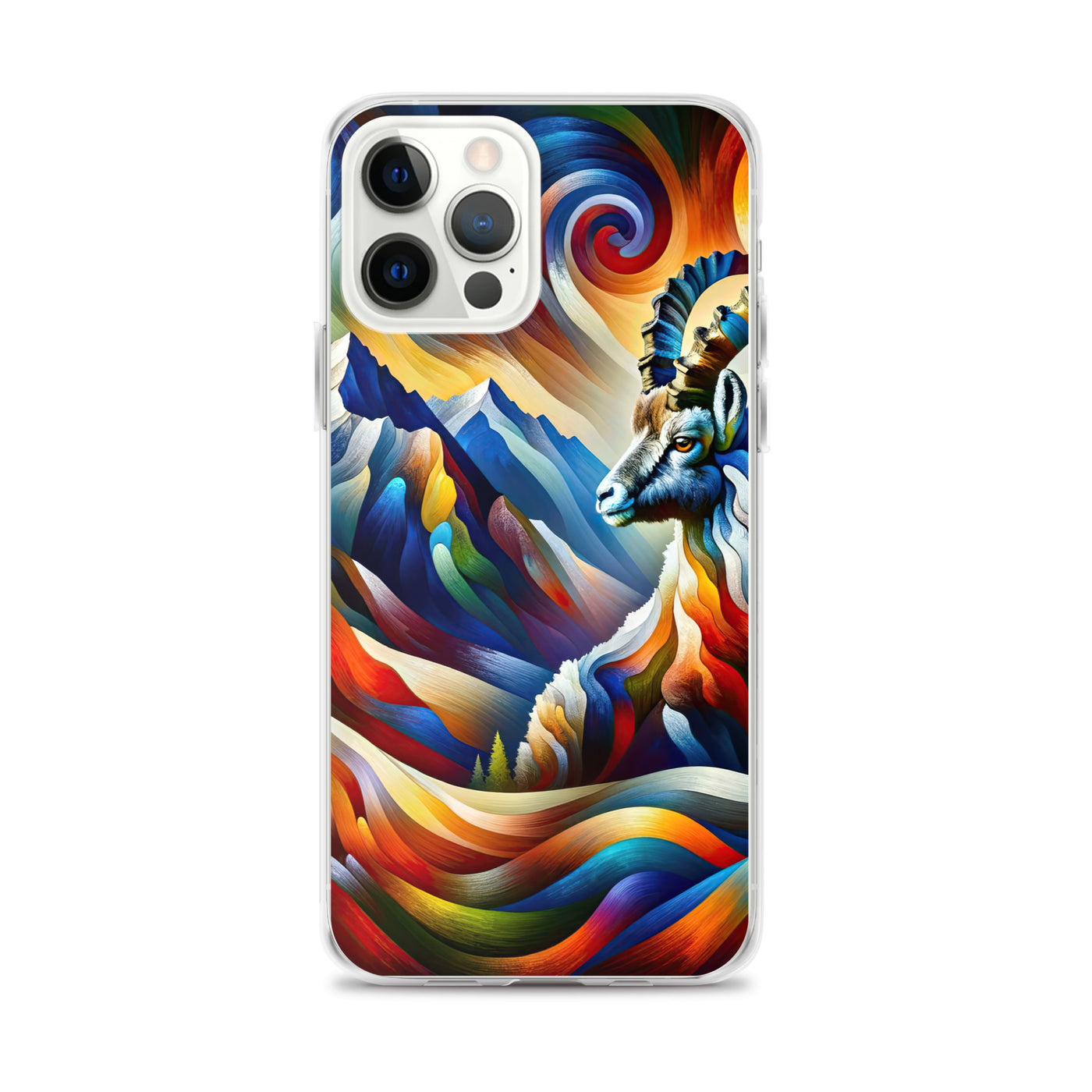 Alpiner Steinbock: Abstrakte Farbflut und lebendige Berge - iPhone Schutzhülle (durchsichtig) berge xxx yyy zzz iPhone 12 Pro Max