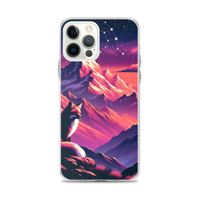 Fuchs im dramatischen Sonnenuntergang: Digitale Bergillustration in Abendfarben - iPhone Schutzhülle (durchsichtig) camping xxx yyy zzz iPhone 12 Pro Max
