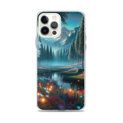 Ätherischer Alpenwald: Digitale Darstellung mit leuchtenden Bäumen und Blumen - iPhone Schutzhülle (durchsichtig) camping xxx yyy zzz iPhone 12 Pro Max
