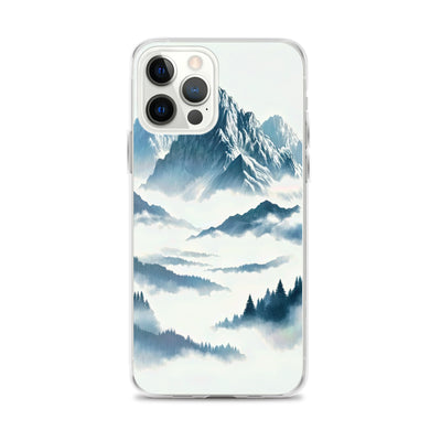 Nebeliger Alpenmorgen-Essenz, verdeckte Täler und Wälder - iPhone Schutzhülle (durchsichtig) berge xxx yyy zzz iPhone 12 Pro Max