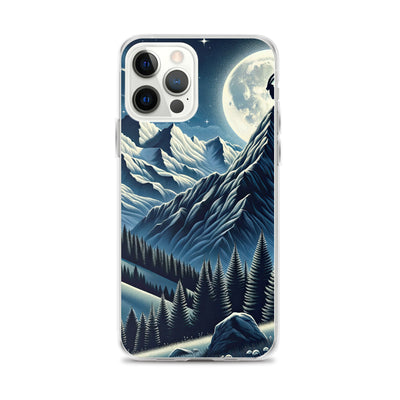 Steinbock in Alpennacht, silberne Berge und Sternenhimmel - iPhone Schutzhülle (durchsichtig) berge xxx yyy zzz iPhone 12 Pro Max