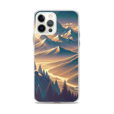 Alpen-Morgendämmerung, erste Sonnenstrahlen auf Schneegipfeln - iPhone Schutzhülle (durchsichtig) berge xxx yyy zzz iPhone 12 Pro Max
