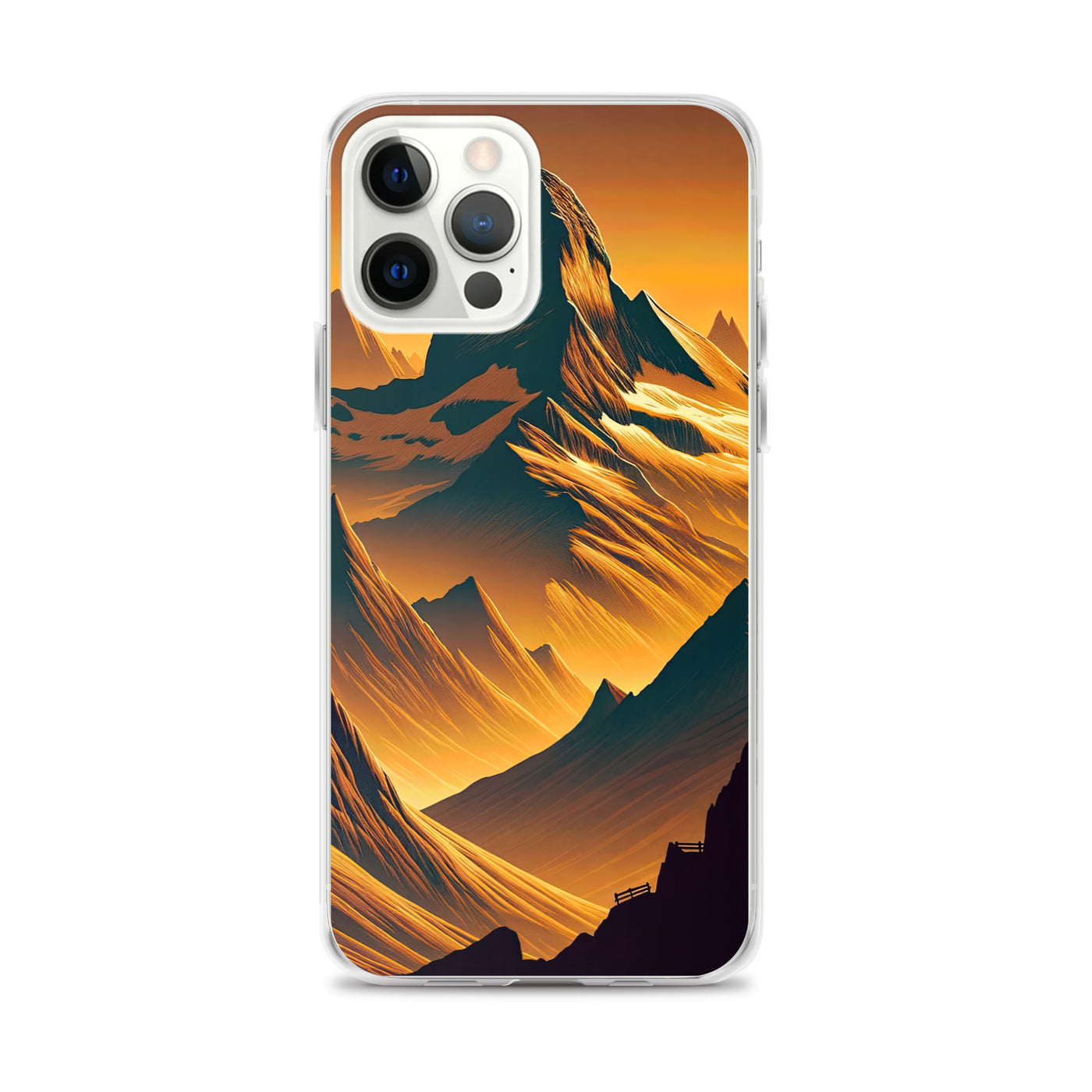 Fuchs in Alpen-Sonnenuntergang, goldene Berge und tiefe Täler - iPhone Schutzhülle (durchsichtig) camping xxx yyy zzz iPhone 12 Pro Max