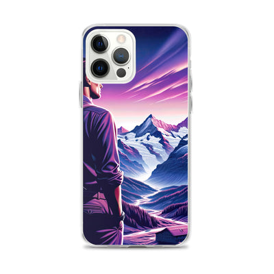 Wanderer in alpiner Dämmerung, schneebedeckte Gipfel ins Unendliche - iPhone Schutzhülle (durchsichtig) wandern xxx yyy zzz iPhone 12 Pro Max