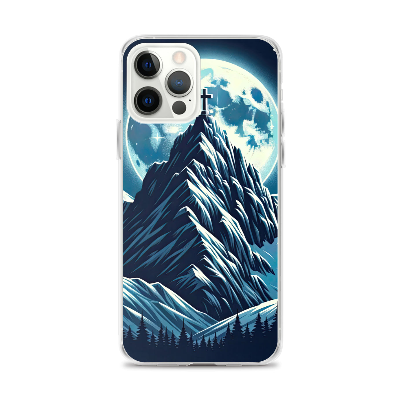Mondnacht und Gipfelkreuz in den Alpen, glitzernde Schneegipfel - iPhone Schutzhülle (durchsichtig) berge xxx yyy zzz iPhone 12 Pro Max