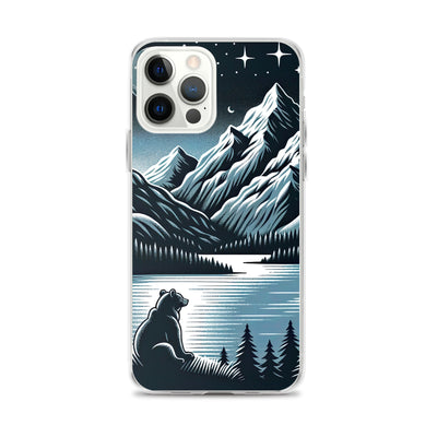 Bär in Alpen-Mondnacht, silberne Berge, schimmernde Seen - iPhone Schutzhülle (durchsichtig) camping xxx yyy zzz iPhone 12 Pro Max