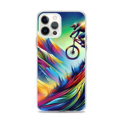 Mountainbiker in farbenfroher Alpenkulisse mit abstraktem Touch (M) - iPhone Schutzhülle (durchsichtig) xxx yyy zzz iPhone 12 Pro Max