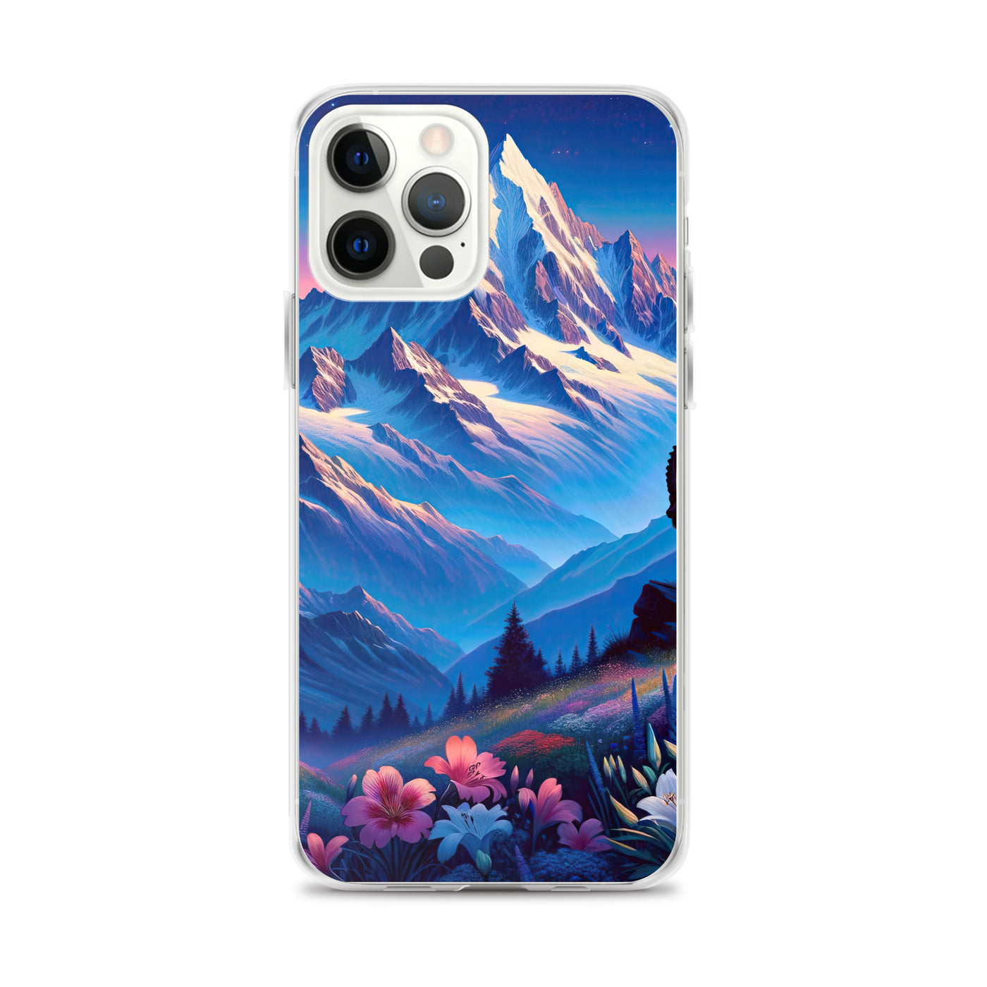 Steinbock bei Dämmerung in den Alpen, sonnengeküsste Schneegipfel - iPhone Schutzhülle (durchsichtig) berge xxx yyy zzz iPhone 12 Pro Max