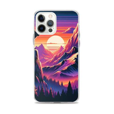 Alpen-Sonnenuntergang mit Bär auf Hügel, warmes Himmelsfarbenspiel - iPhone Schutzhülle (durchsichtig) camping xxx yyy zzz iPhone 12 Pro Max