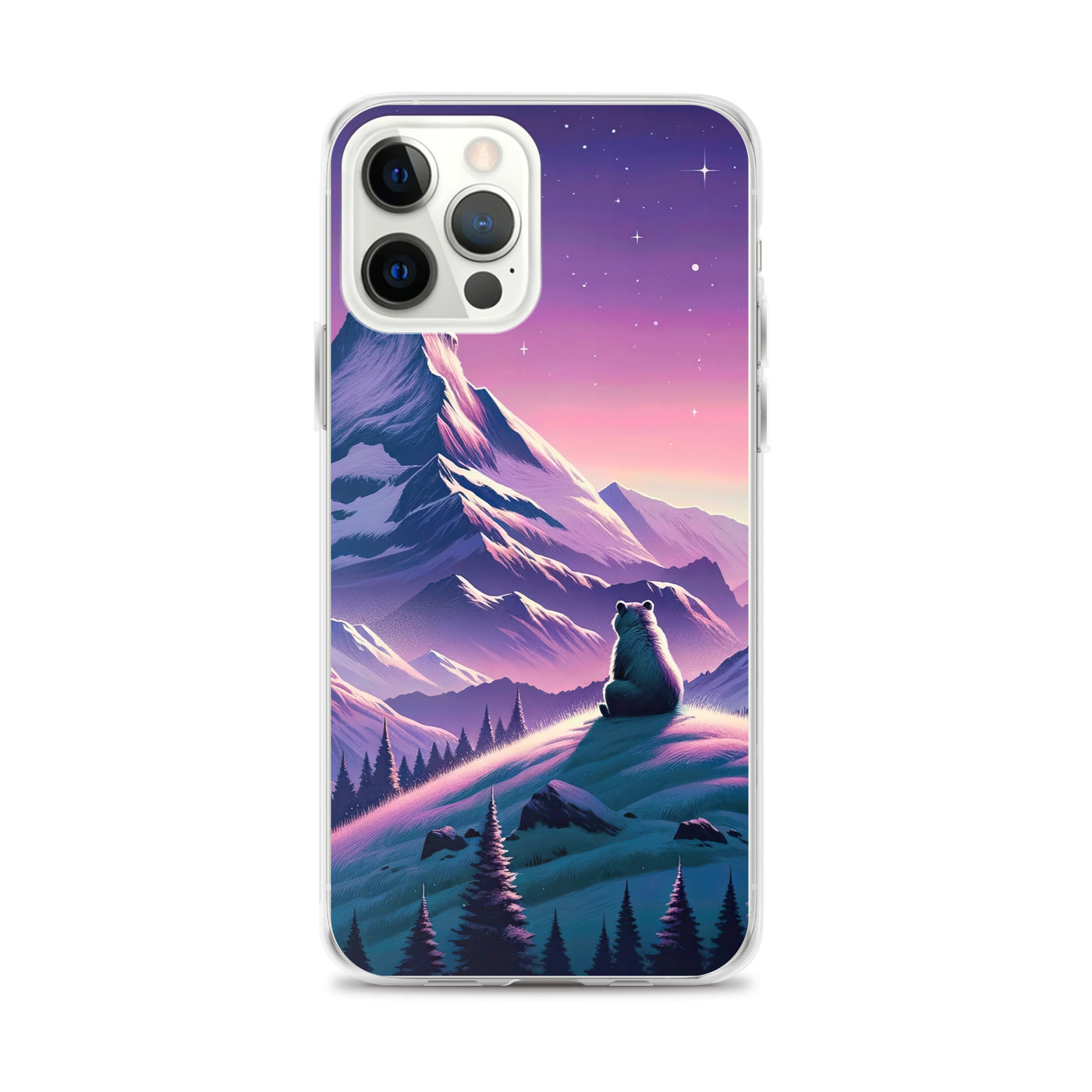 Bezaubernder Alpenabend mit Bär, lavendel-rosafarbener Himmel (AN) - iPhone Schutzhülle (durchsichtig) xxx yyy zzz iPhone 12 Pro Max