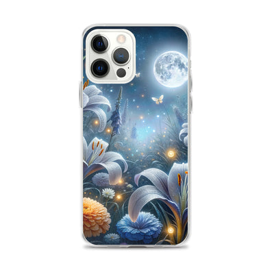 Ätherische Mondnacht auf blühender Wiese, silbriger Blumenglanz - iPhone Schutzhülle (durchsichtig) camping xxx yyy zzz iPhone 12 Pro Max