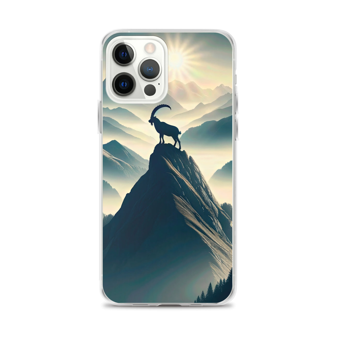 Morgendlicher Steinbock auf Alpengipfel, steile Berghänge - iPhone Schutzhülle (durchsichtig) berge xxx yyy zzz iPhone 12 Pro Max