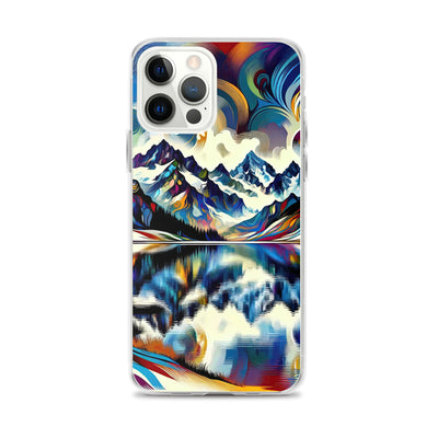 Alpensee im Zentrum eines abstrakt-expressionistischen Alpen-Kunstwerks - iPhone Schutzhülle (durchsichtig) berge xxx yyy zzz iPhone 12 Pro Max